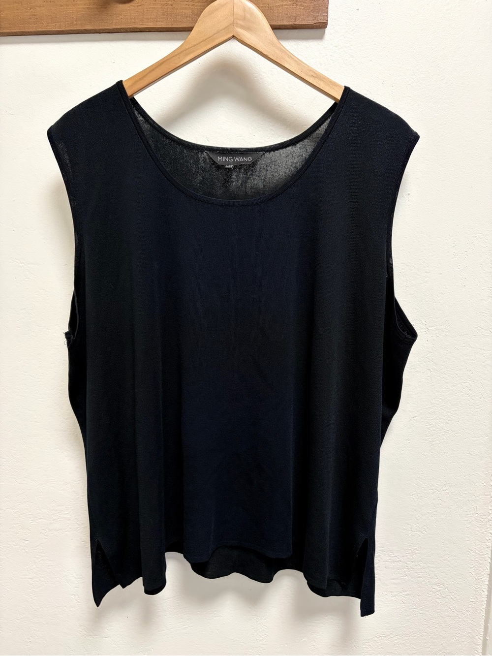 Ming Wang Shell Tank Top 3X Black Sleeveless Knit Minimalist Lagenlook